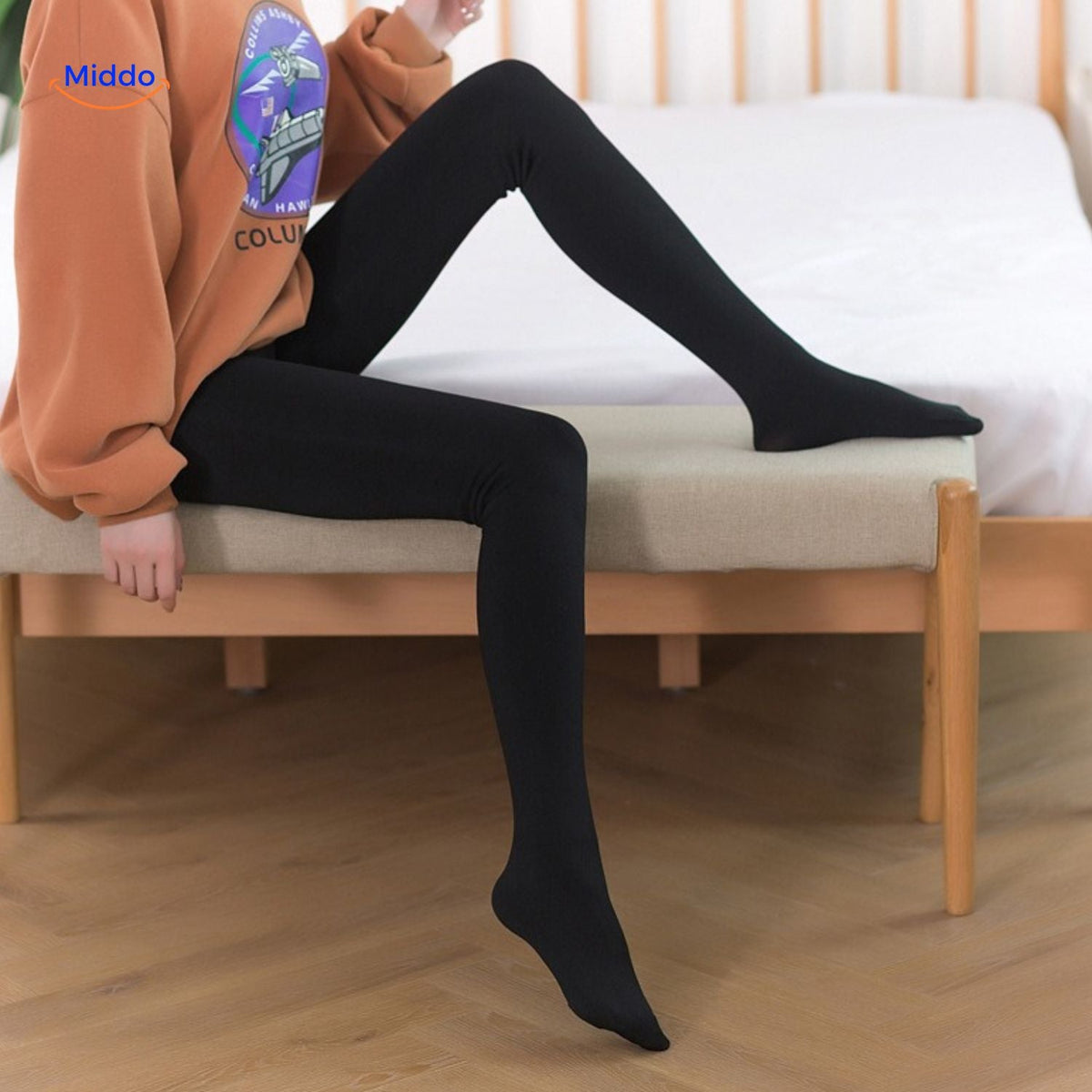 VelvetLegs Strumpfhosen Beige und Schwarz Thermische Fleece Futter Leggings Ungerollt