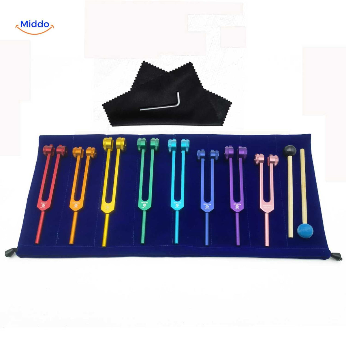 VibeClean Heilungs-Stimmgabel-Set bunte Stimmgabeln mit Zubehör www.middo.de