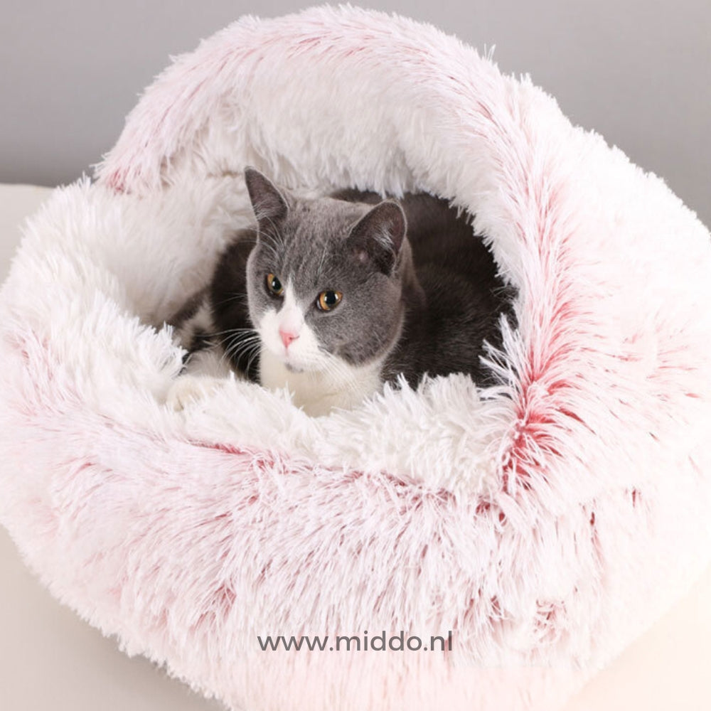 Katze in rosa weiches rundes Haustierbett SoftSnuggle
