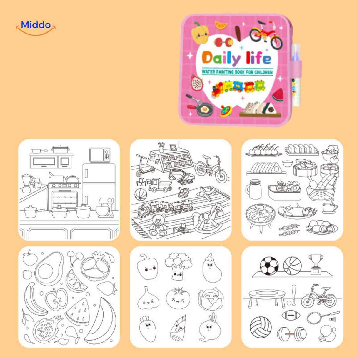 aquaDoodle Buch Alltag Wasser Malbuch Kinder lustige Ausmalbilder Spielzeug