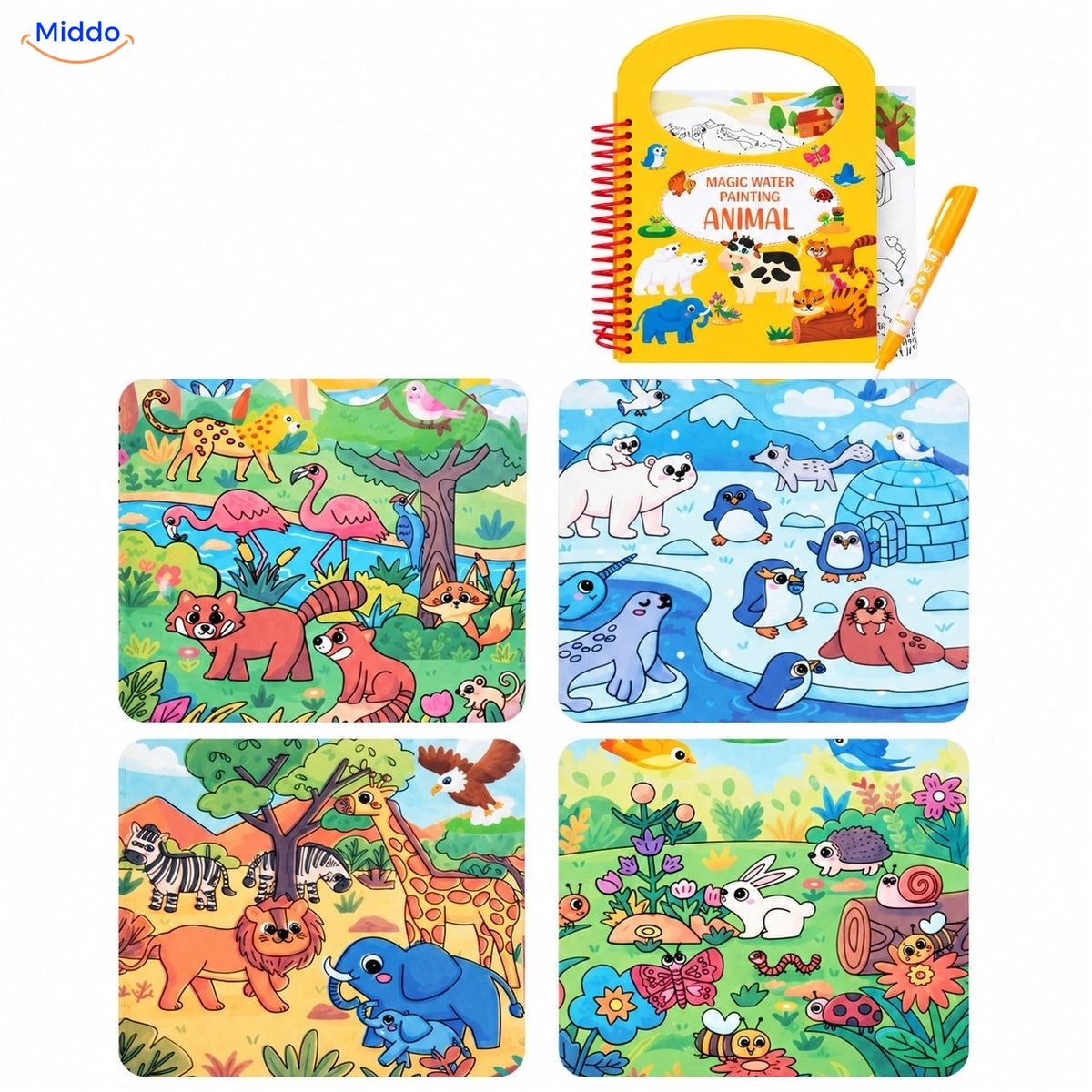 AquaDraw Tiere Wassermalbuch mit gelbem Einband