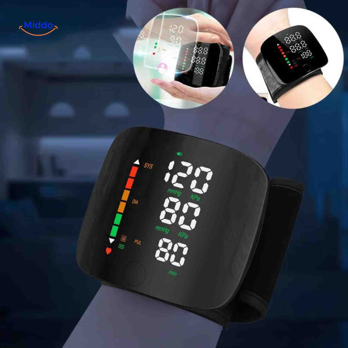 cardiowrist Blutdruckmessgerät tragbares Handgelenk-Gerät www.middo.de