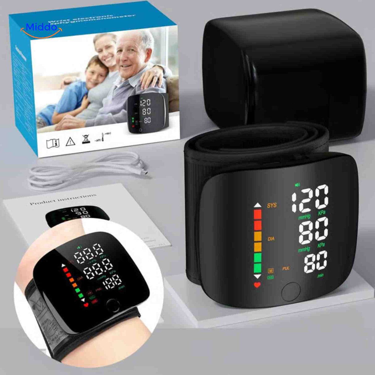 Cardio-Wrist-Blutdruckmessgerät mit USB-Ladefunktion | www.middo.de
