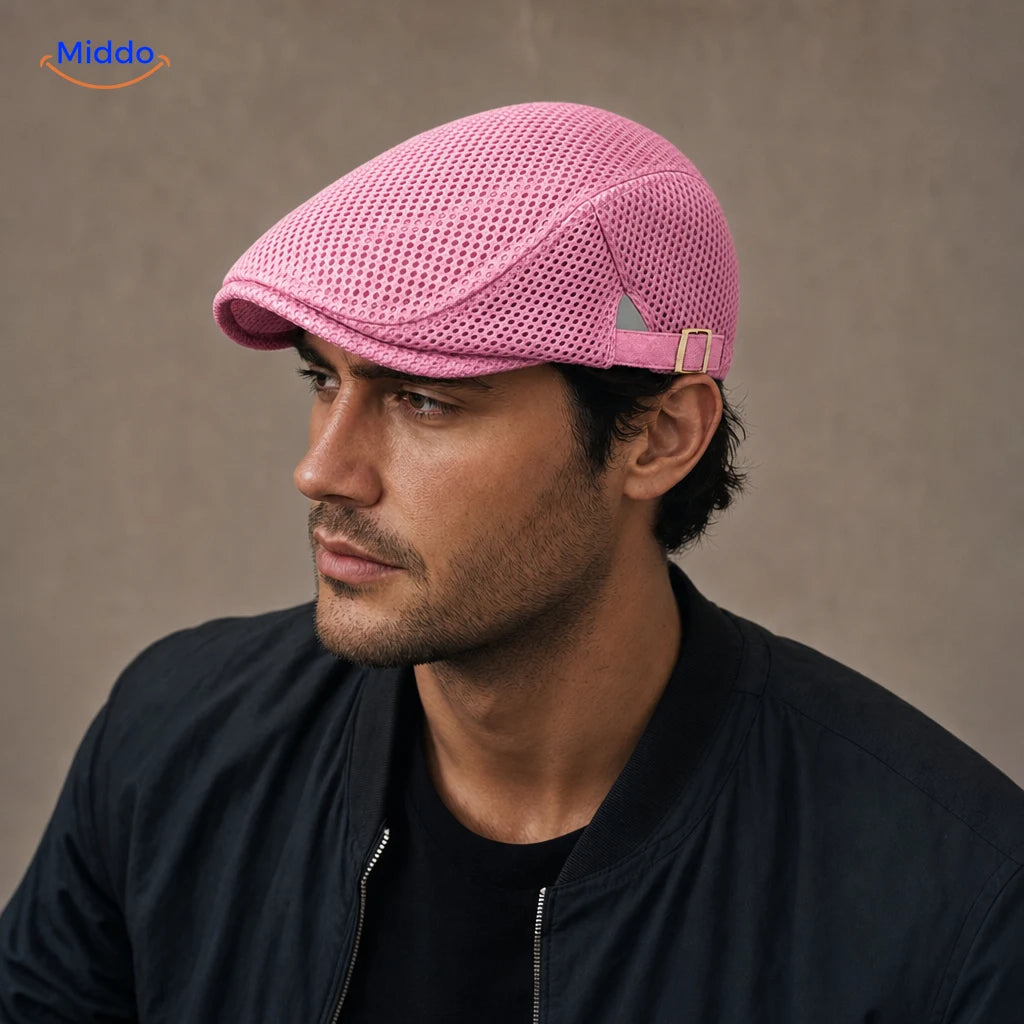 Casual Mesh Flat Cap in Rosa an einem Herrenmodell