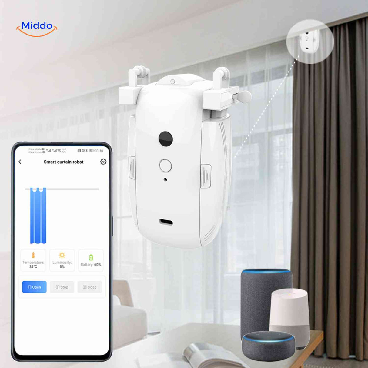 Curtana Vorhangmotor – intelligente Vorhangmotor mit Smartphone- und Smart Home-Integration