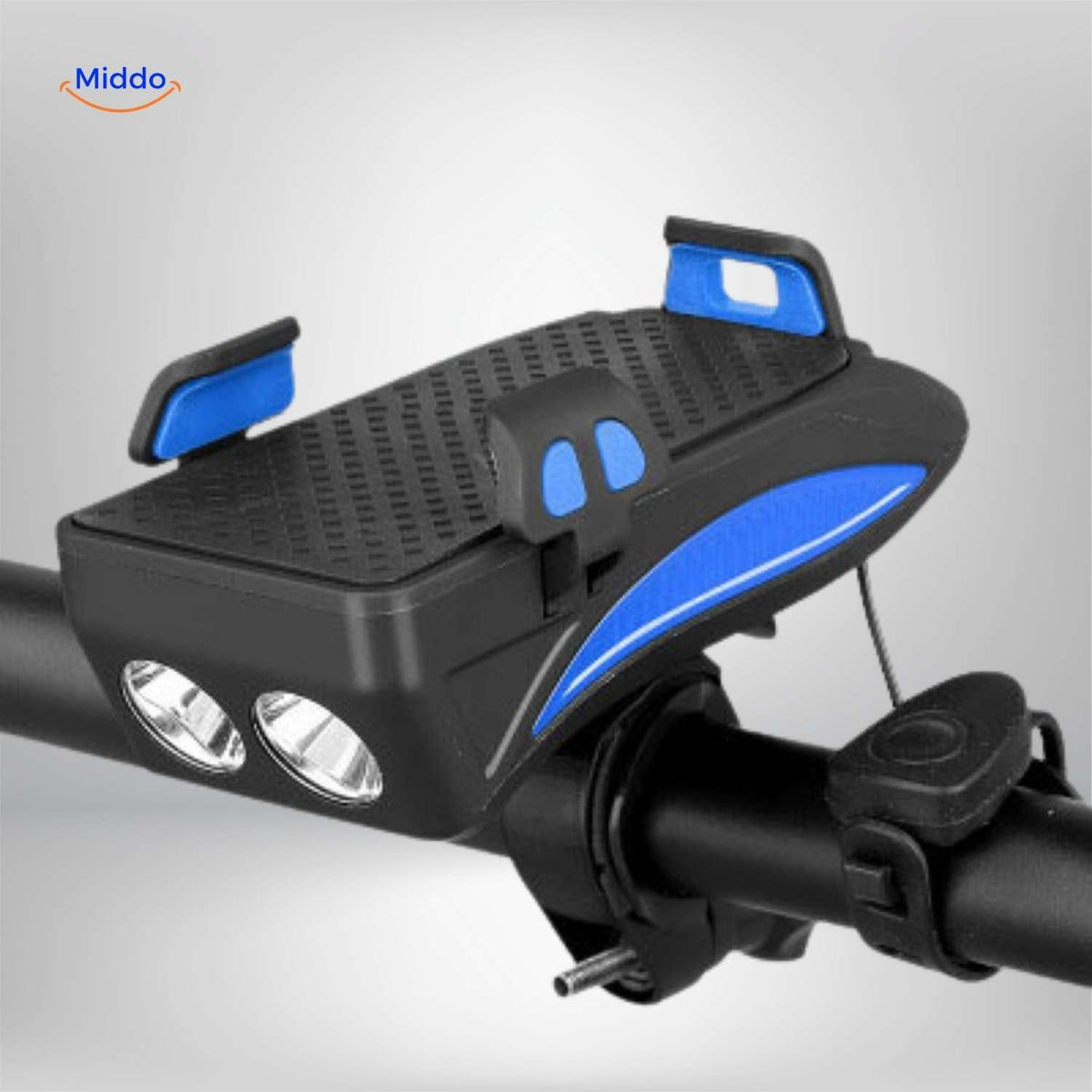 Cyclomax Fahrrad Gadget: Handyhalterung mit Powerbank, Licht und Hupe - Zweifachlampe in Schwarz! Besuchen Sie uns auf www.middo.de