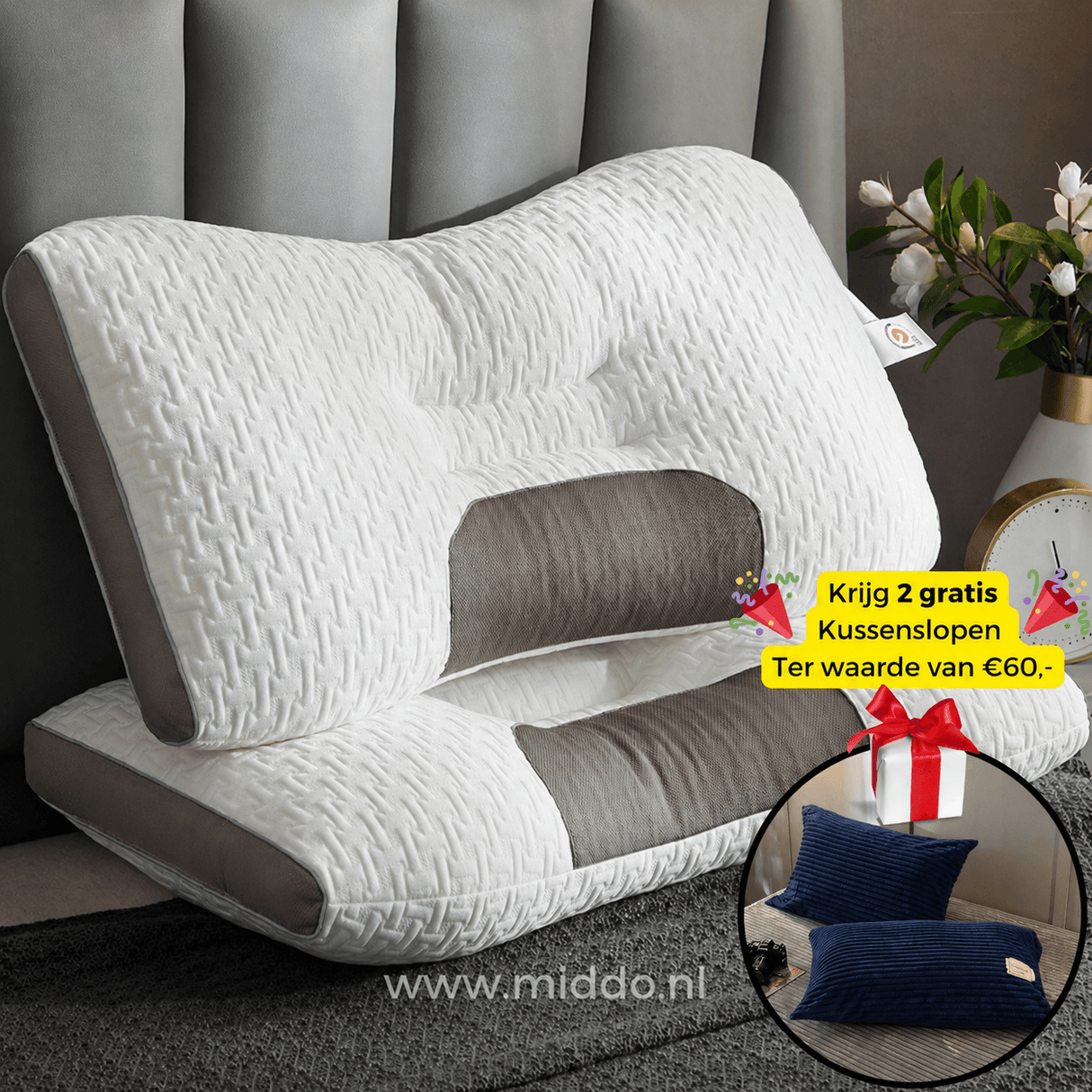 DreamGuard Pro Nackenkissen mit dunkelblauen Fleece-Kissenbezügen