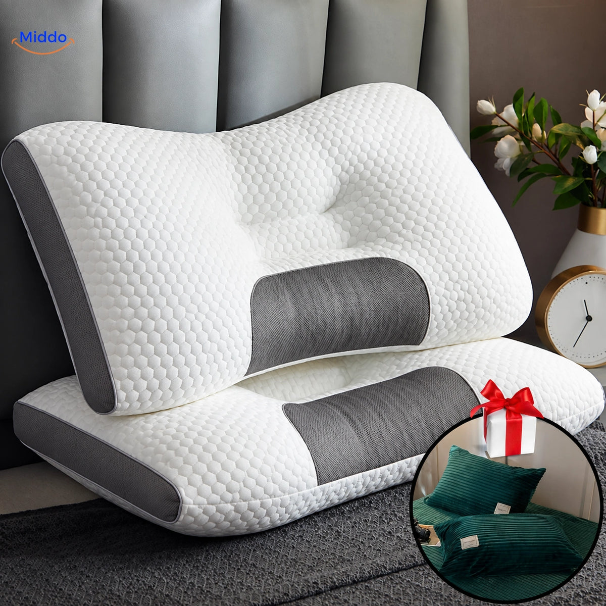 DreamGuard Pro Wabenkissen mit 2 kostenlosen Kissenbezügen – Dunkelgrün