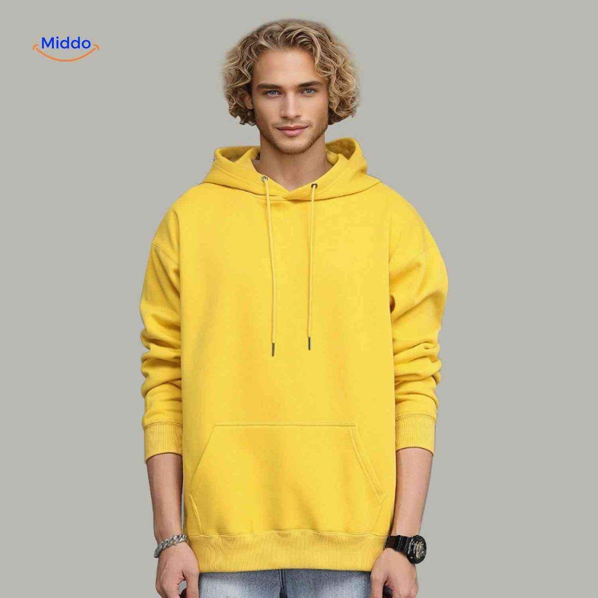 Fleecora Hoodie gelber Hoodie Herren Model www.middo.de