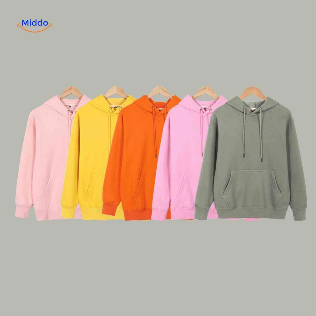 Fleecora Hoodie Farbübersicht, Hoodies auf Bügeln