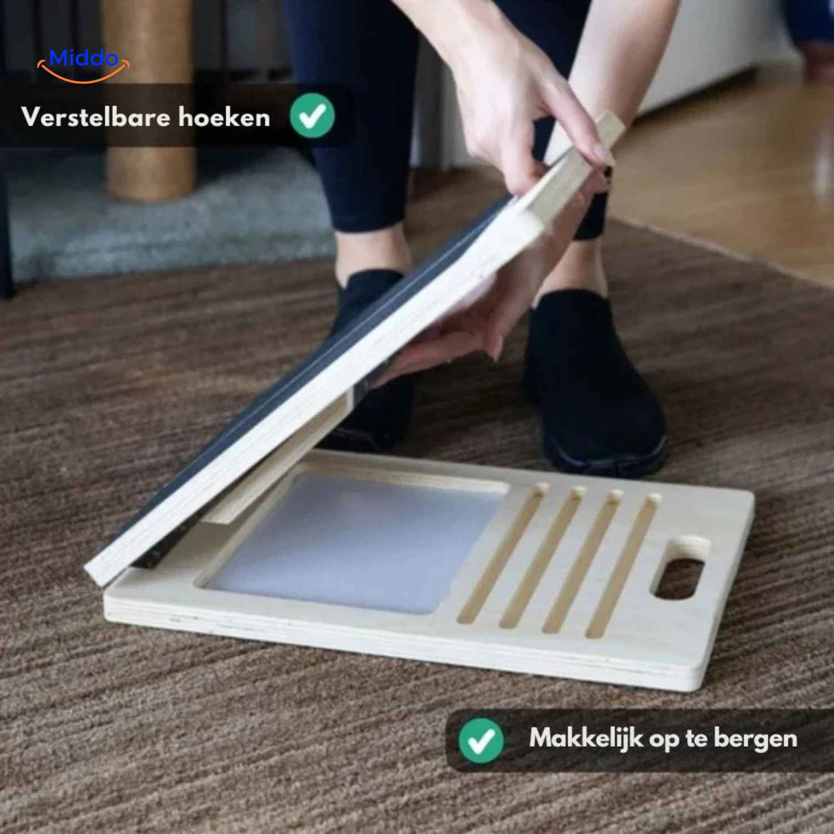 Flexiplank Stretchboard mit verstellbaren Winkeln und kompakt verstaubarem Design www.middo.de