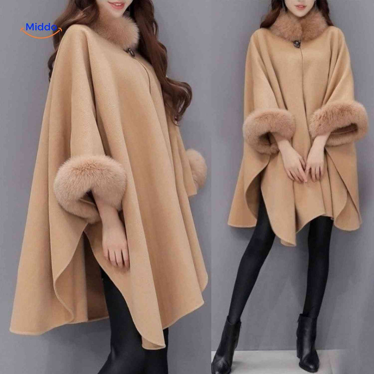 Furina Capejacke elegante Winterjacke mit Pelzkragen – www.middo.de