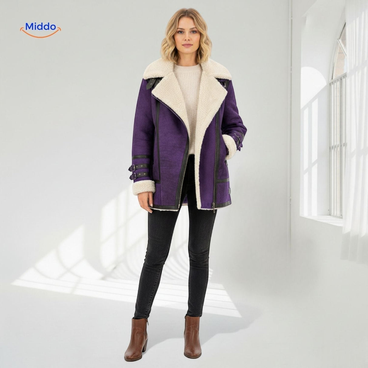 Furvia Jacke in Lila mit Lederdetails