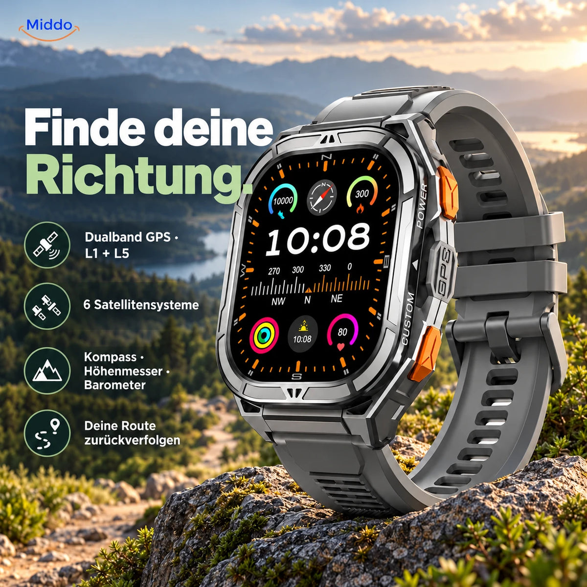 Galaxy Armor X5: Dualband-GPS, Kompass, Höhenmesser, Barometer und Rückwegfunktion