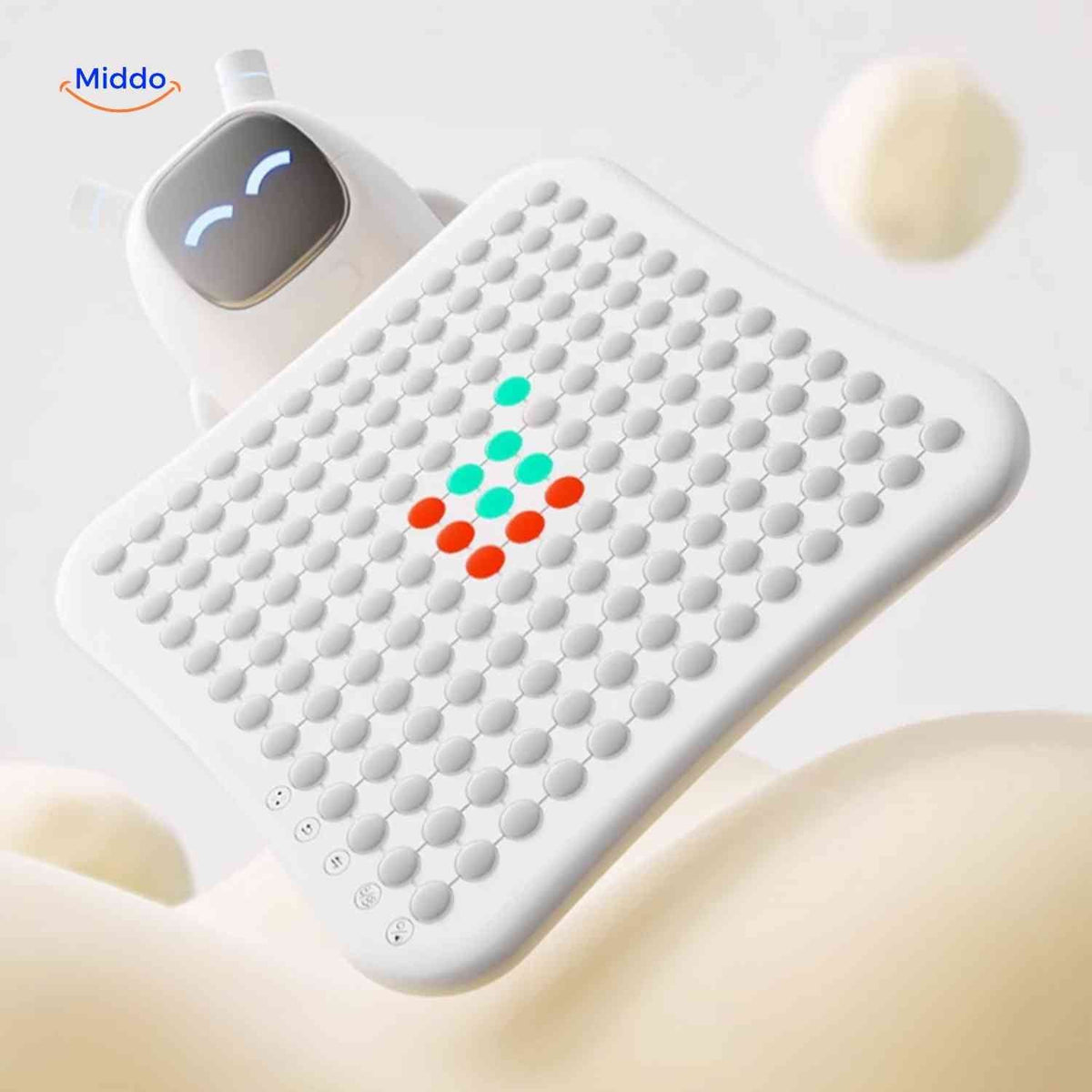 Gobango Spielkonsole in Weiß mit LED-Matrix, farbenfrohen Mustern und Robotik-Design - jetzt entdecken auf www.middo.de