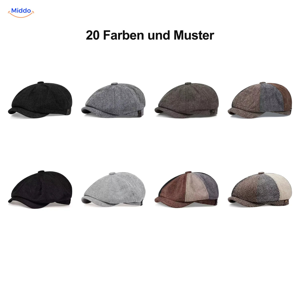 Auswahl von Heritage Eight Schiebermützen aus zwanzig Farben und Mustern
