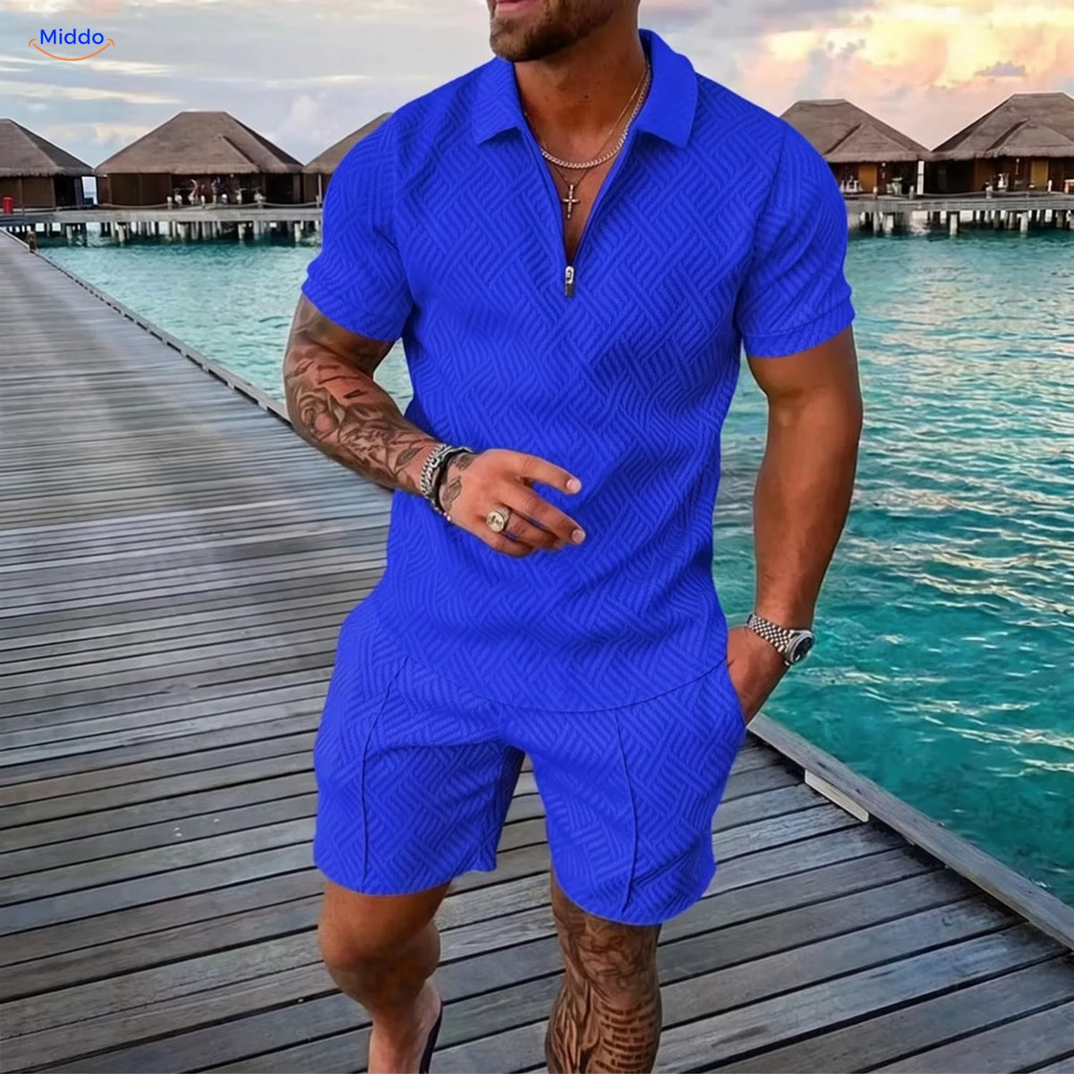 Leander Sommerset Herren Poloshirt und Shorts blau