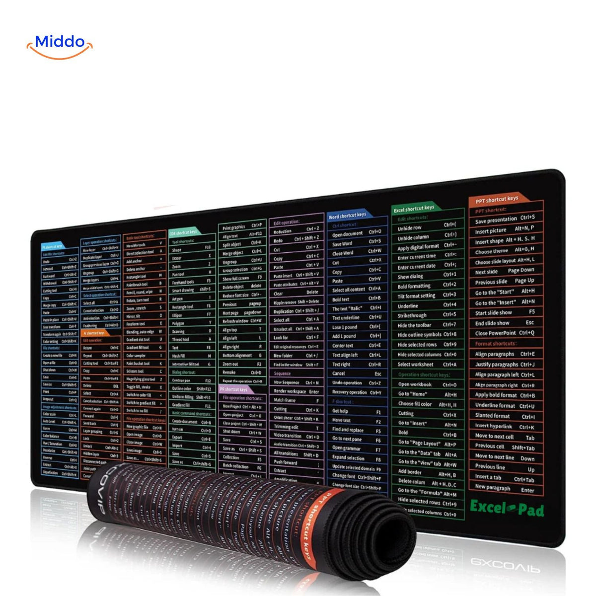 Lernopad Mauspad Excel Word Photoshop Tastenkombinationen multifunktionales Mauspad groß