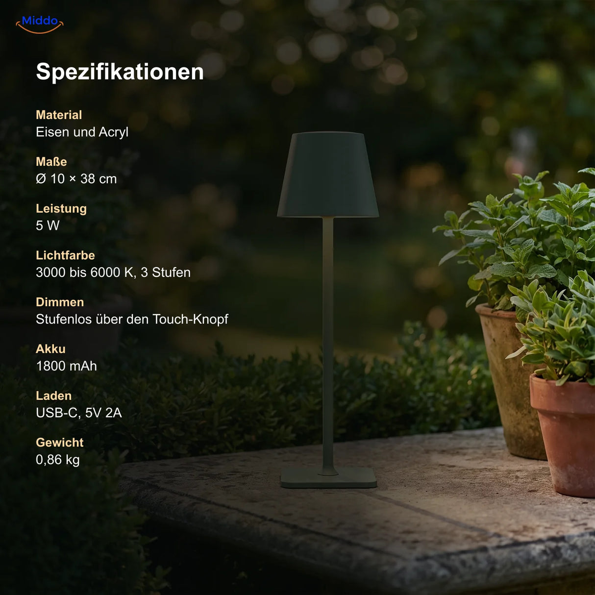 Spezifikationen der Lumiset Tischlampe
