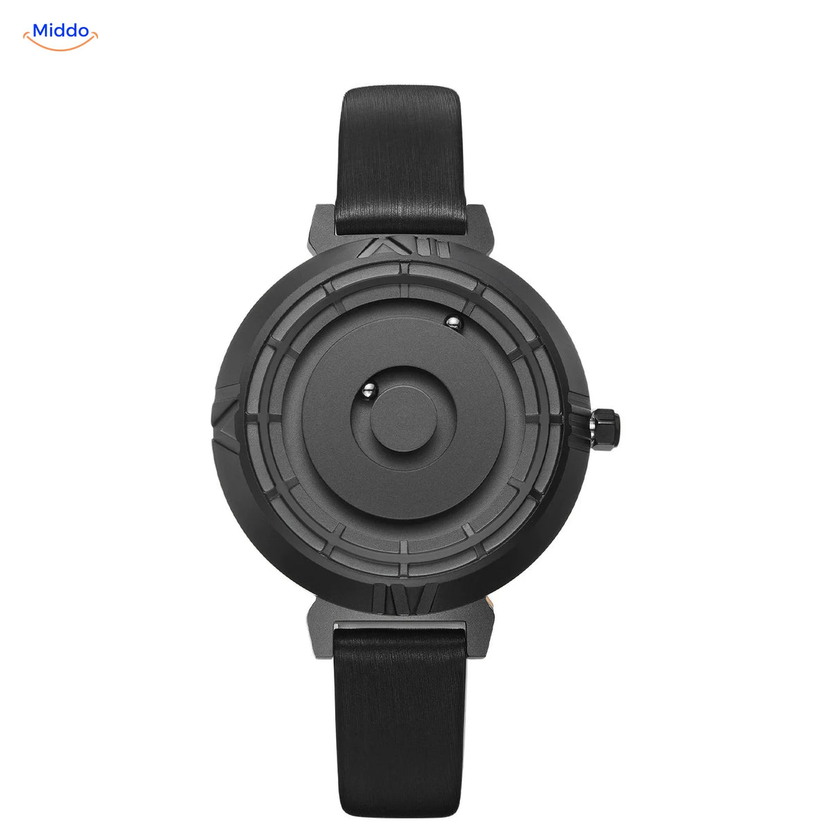 Magnetic Watch für sie in Schwarz mit schwarzem Lederband