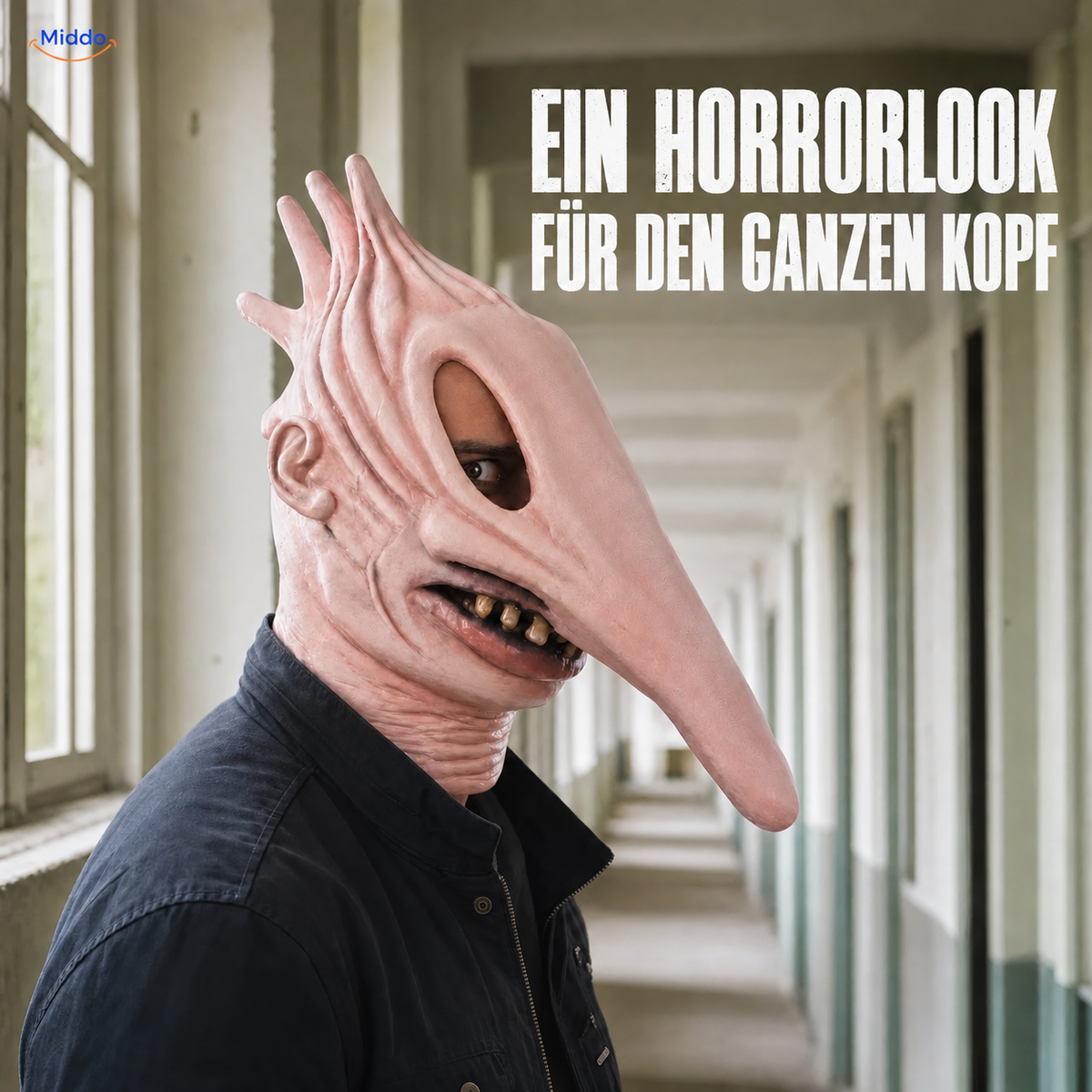 MaitlandMorph Halloween-Maske aus Latex: getragene Adam-Maske in Seitenansicht.