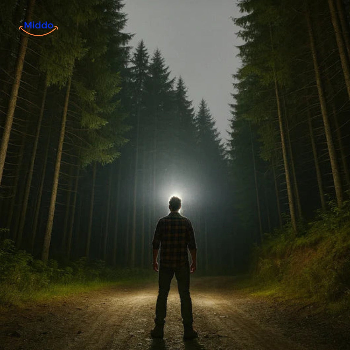Nightray Kopflampe mit heller Lichtstrahl im Wald – www.middo.de