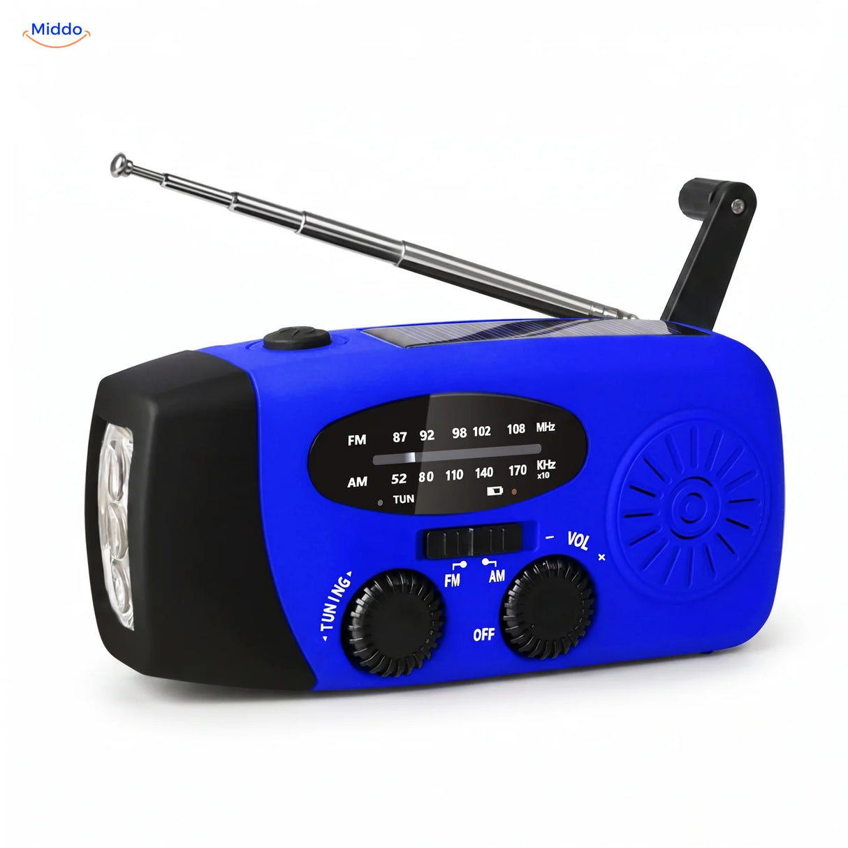 Notfallradio mit Solar, Kurbel und Taschenlampe blau