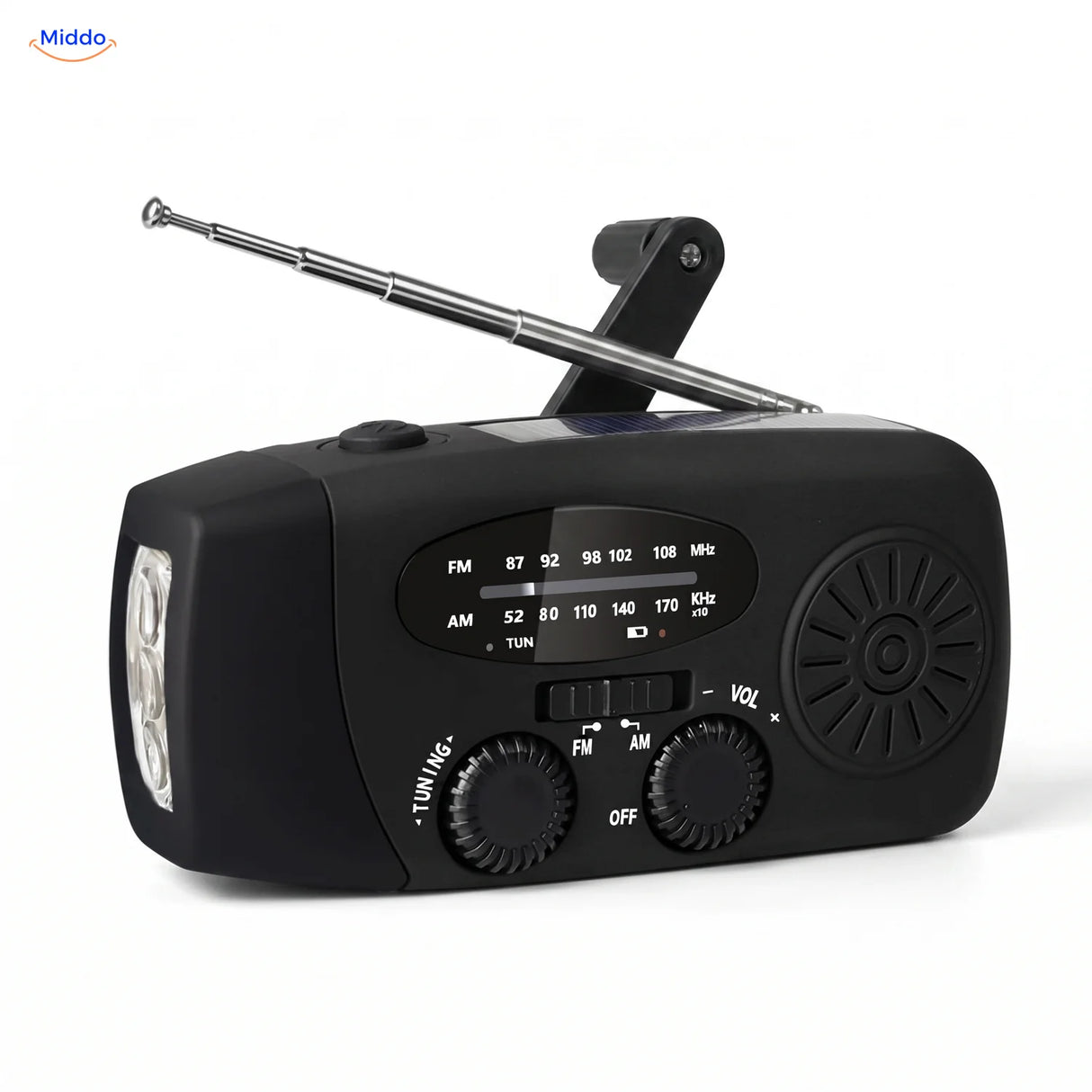 Notfallradio mit Solar, Kurbel und Taschenlampe schwarz