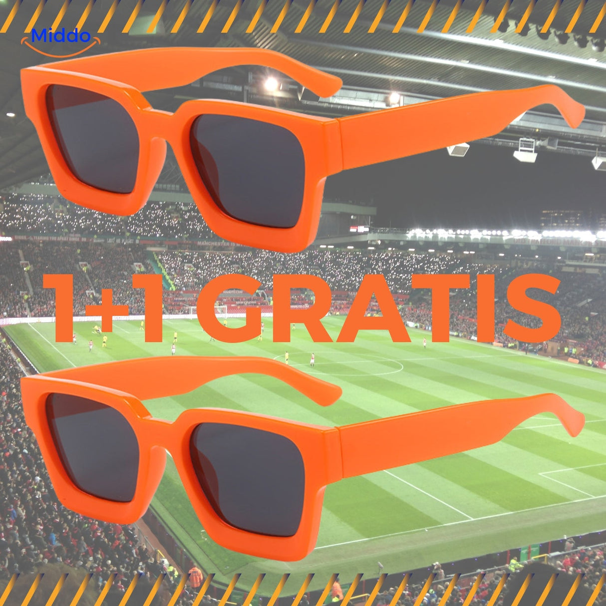 1 plus 1 gratis, die orange Sonnenbrille von Middo