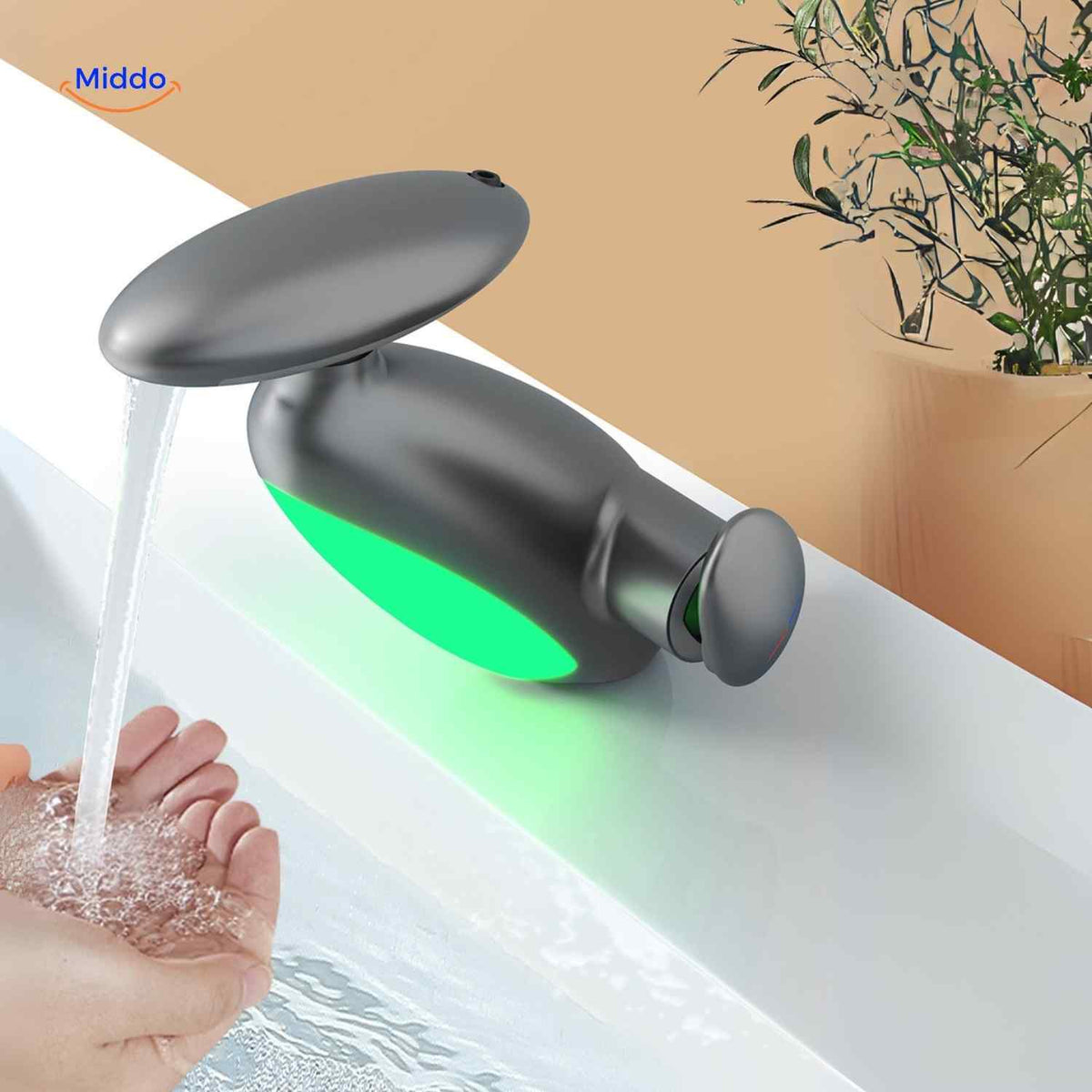 Penguino Waschbeckenarmatur in Grün mit LED – Wassersparender Handwascharmatur für das Badezimmer auf www.middo.de