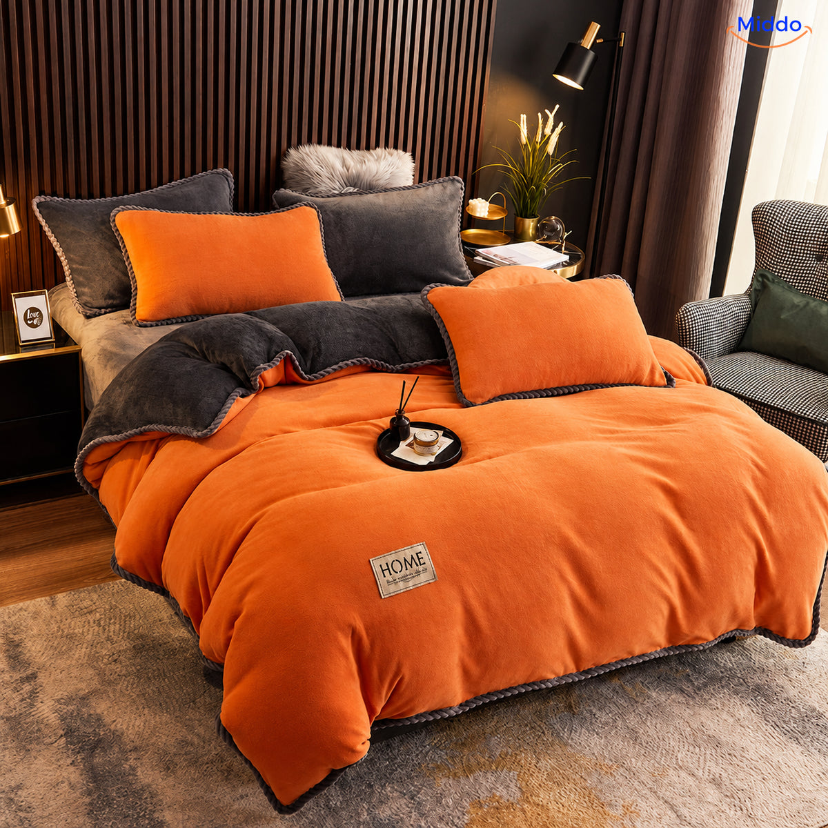 Weicher Plüsch-Bettbezug in Samtoptik – Orange