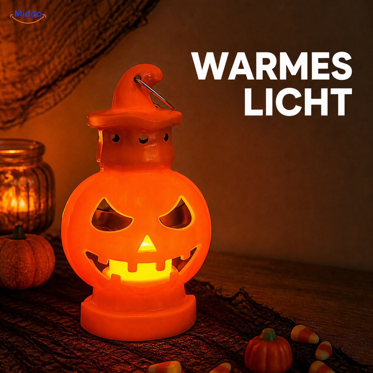 PumpkinGlow™ Halloween-Kürbislaterne Hexenhut mit warmem Licht