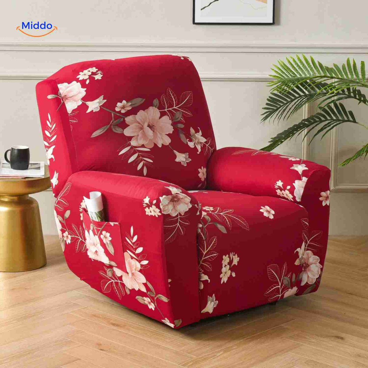reclinex Bankbezug rot mit Blumenmuster für Relaxsessel