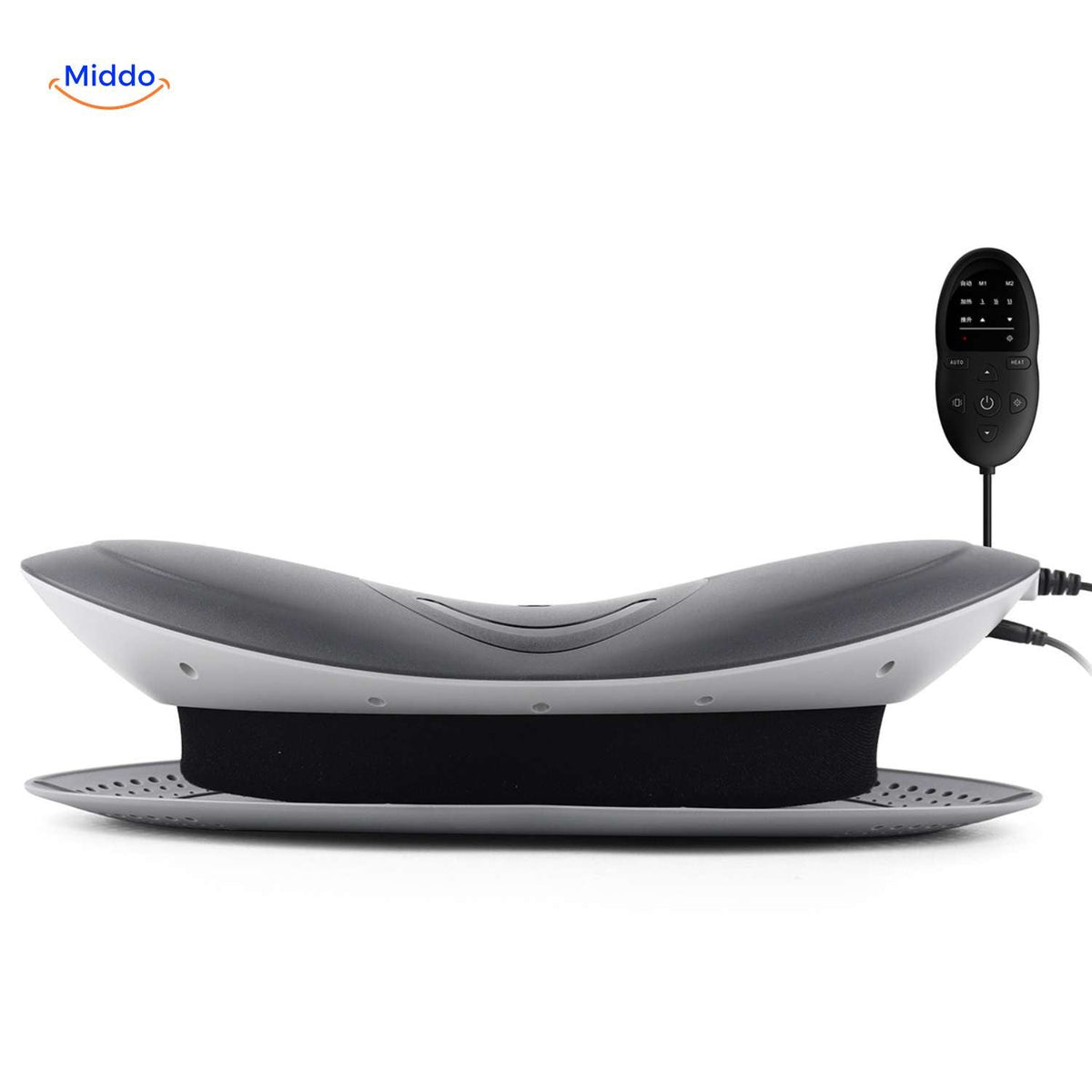 relaxacore Massagegerät Seitenansicht mit Fernbedienung und ergonomischem Design