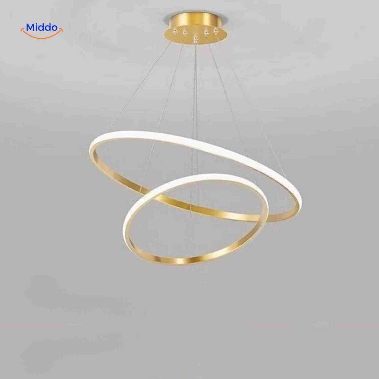 Ring-Kronleuchter mit goldfarbener LED-Hängelampe in zwei Ringen - www.middo.de