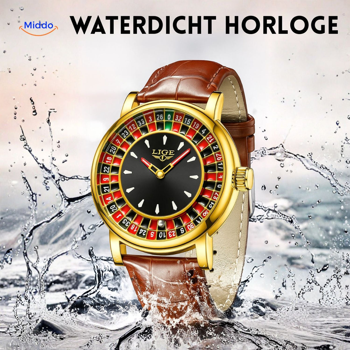 Roulettix Uhr in Gold – Wasserdicht | www.middo.de