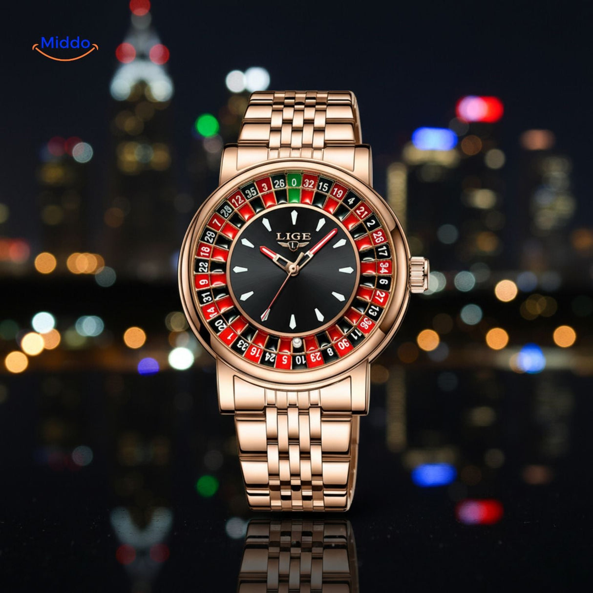 Roulettix Rosegold Uhr im Roulette-Design