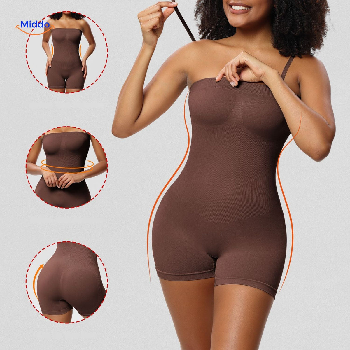 shapelyfit trägerloser Body in Braun mit schlanken Linien middo
