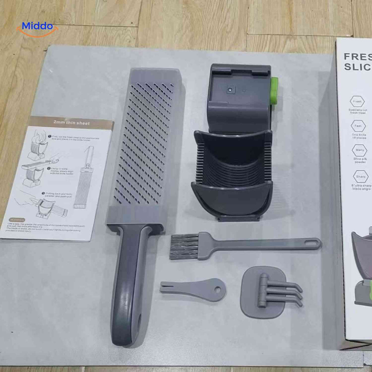 slicora Fleischschneideset vollständige Fleischer Set mit Zubehör grau