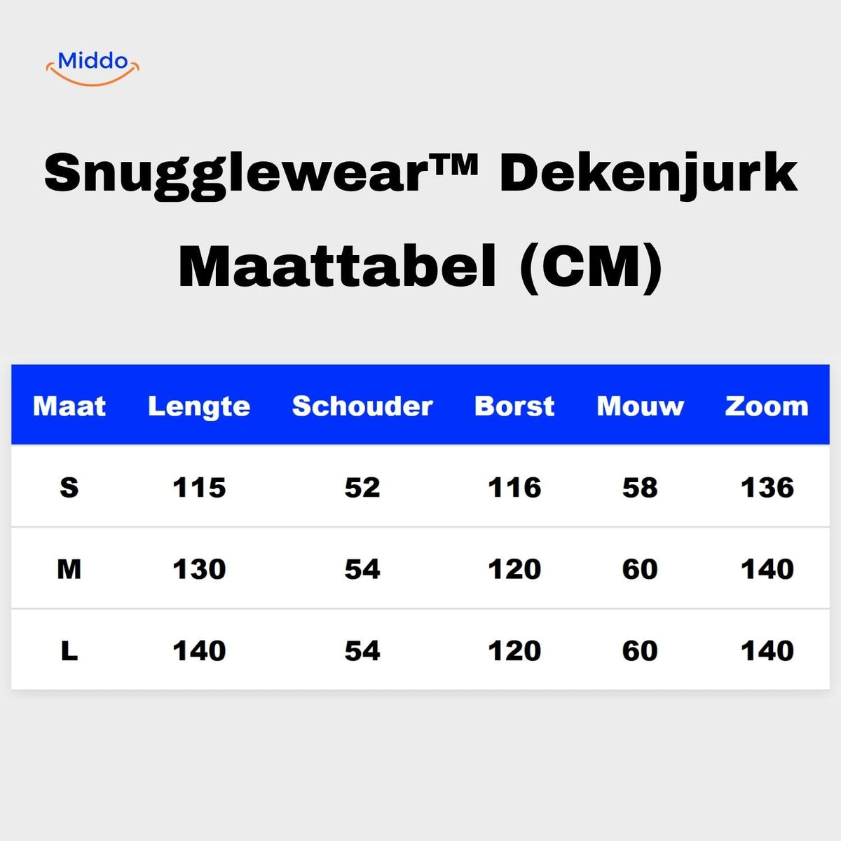 Snugglewear Deckenkleid Größentabelle S M L cm Informationen www.middo.de