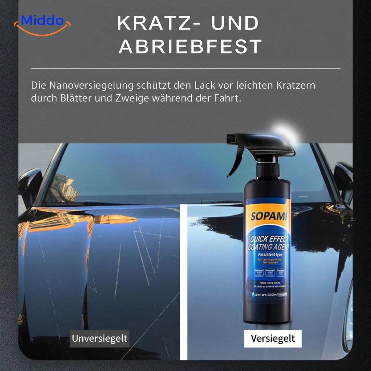 Sopami™ Vergleich von versiegeltem und unversiegeltem Autolack