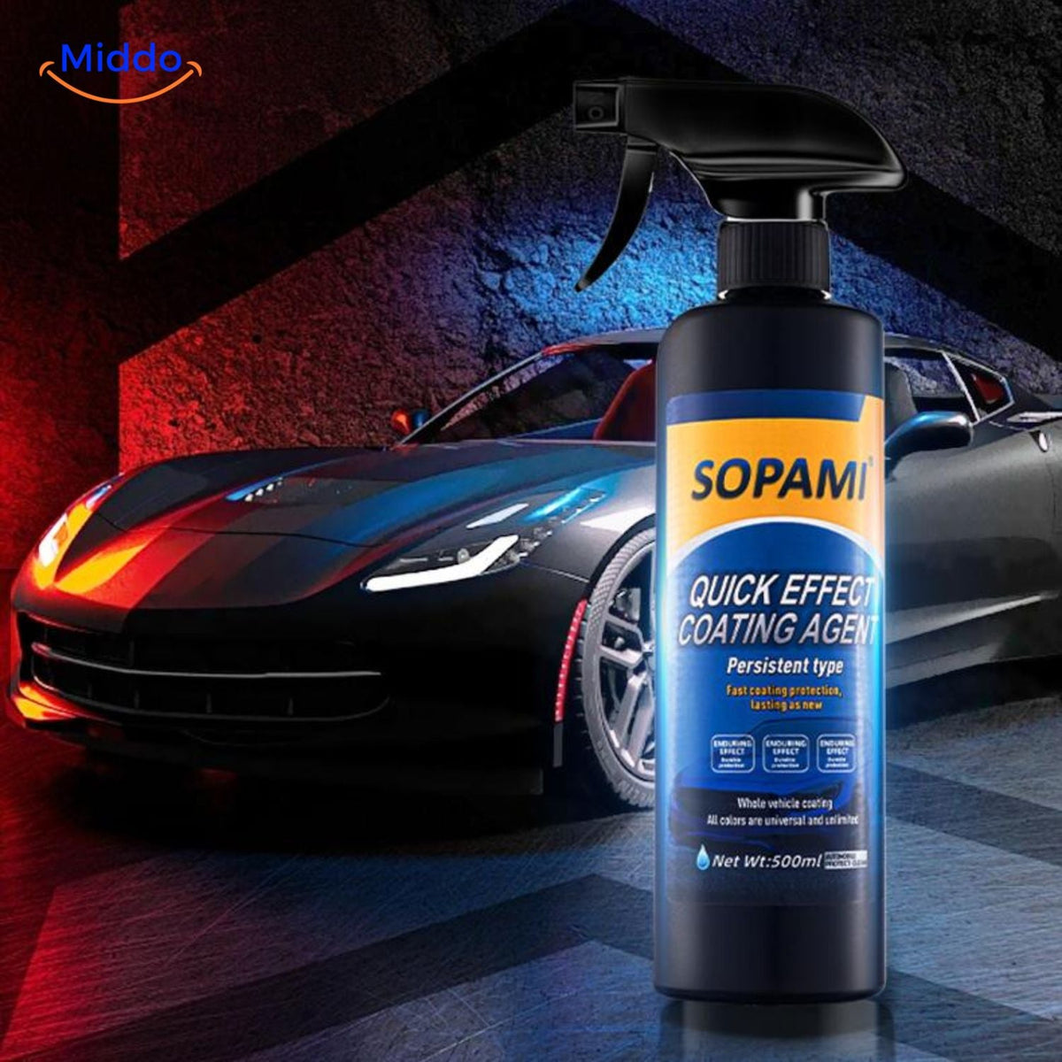 Sopami™ Lackschutzspray neben einem Sportwagen