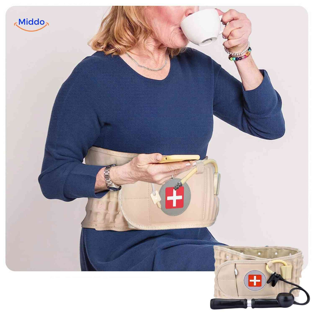 SpineRelief Gurt Komfort für Senioren mit Rückenstütze www.middo.de