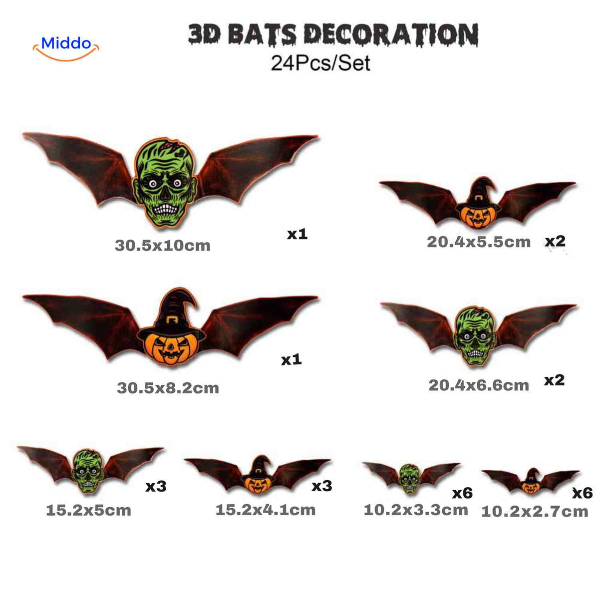 Spooklichtlampe 3D Fledermaus Dekoration 24 Stück Halloween Monsterdesign bei www.middo.de