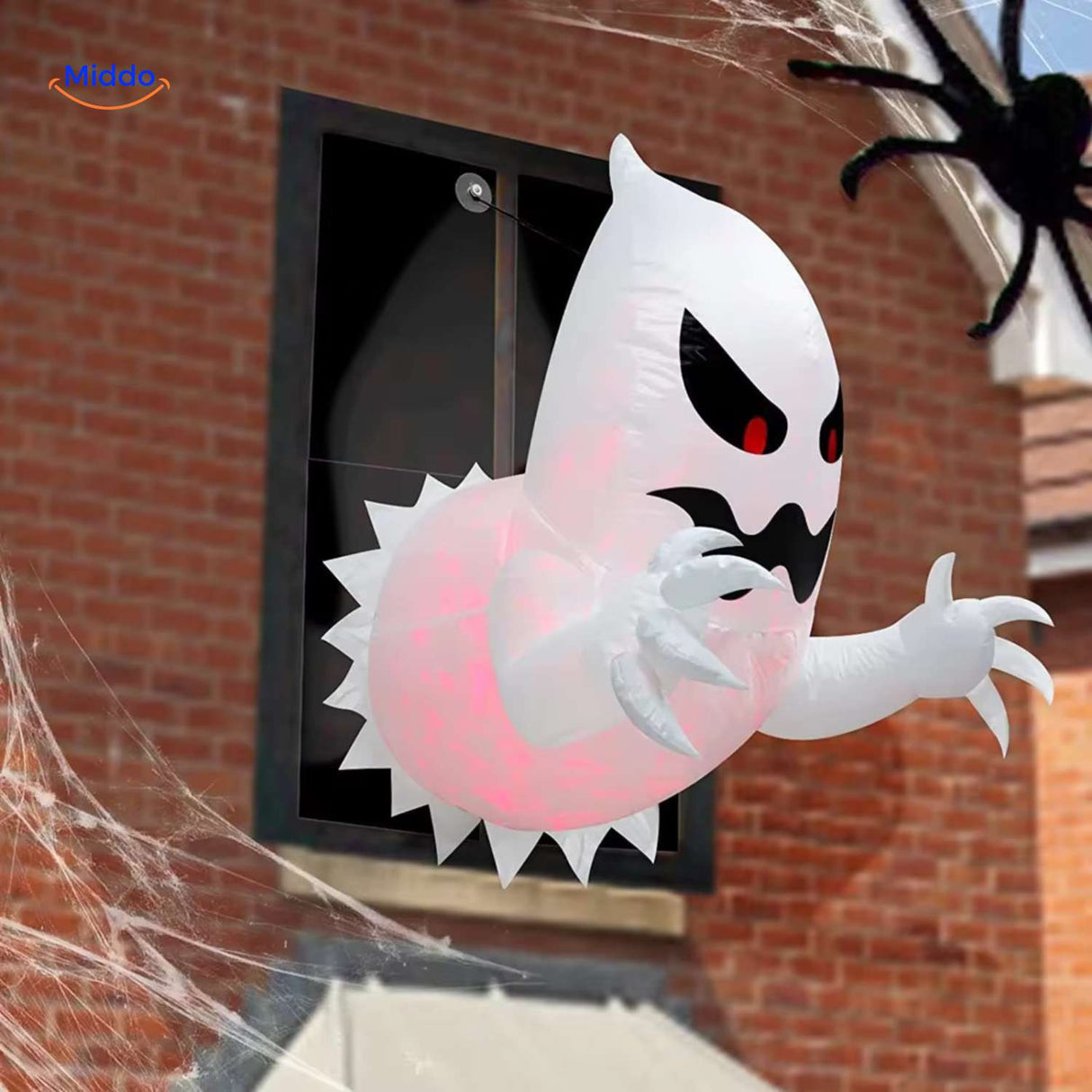 spookyglow ist ein großer aufblasbarer Geist mit leuchtenden Augen, der gruselige Freude zu Halloween hinzufügt