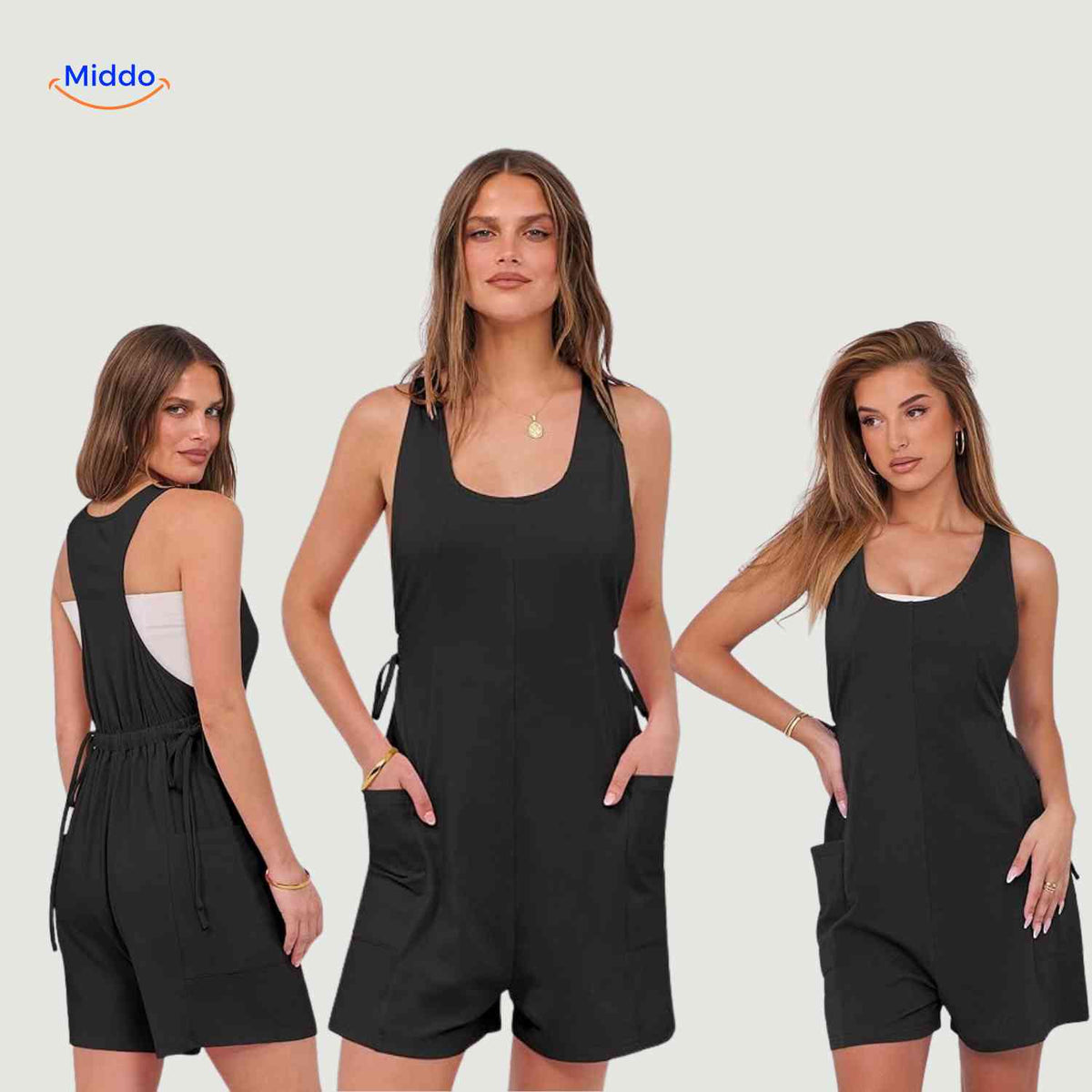 Summiva Jumpsuit Dunkelgrau – Sommermodell mit Schleifendetails und Taschen