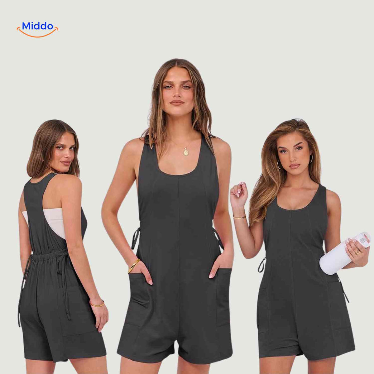 summiva jumpsuit grau casual Komfort mit Taillenband und Aufbewahrungstaschen