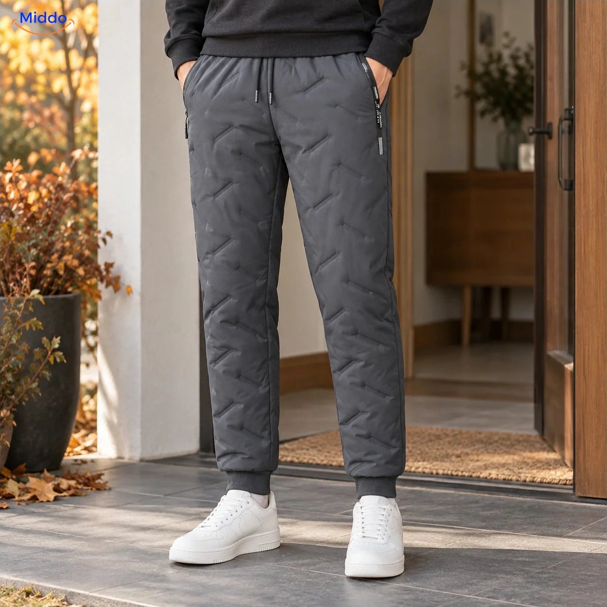 Thermoflex gefütterte Winterhose, getragen Grau mit Rippbündchen
