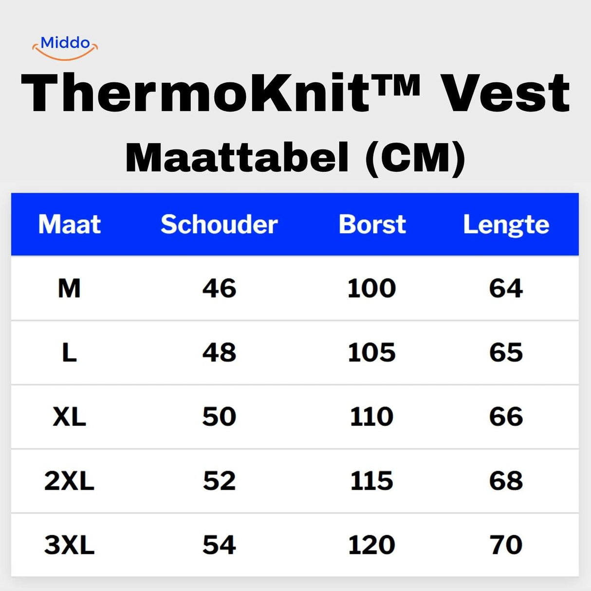 Thermoknit-Weste – gestrickte, gefütterte und warme Weste für Herren. Größentabelle finden Sie auf www.middo.de