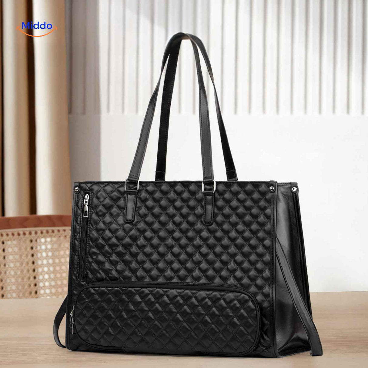 Totezia Tasche schwarz gesteppter Shopper luxuriöser Lederlook